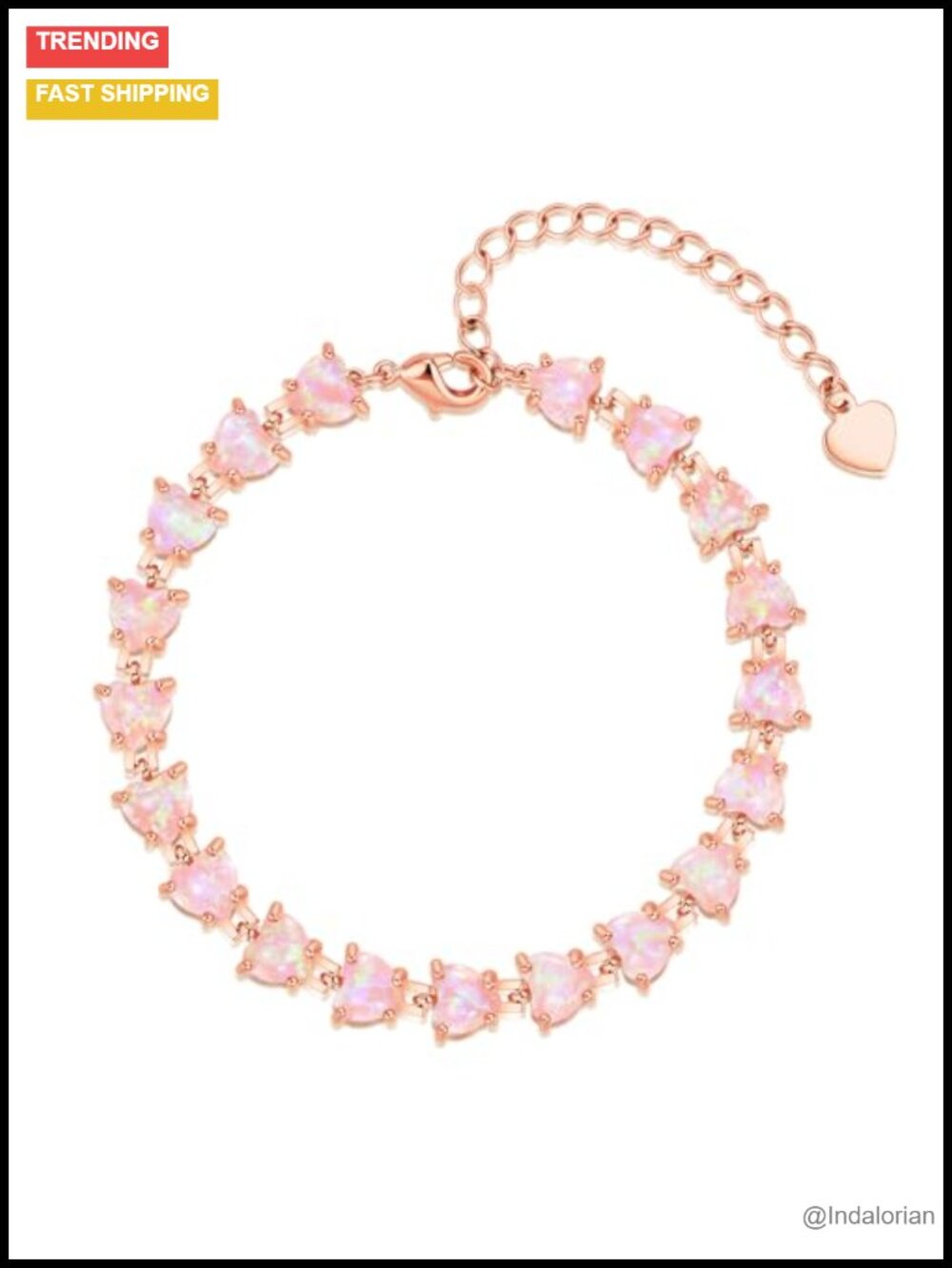 Opal Tennis Bracelet 14k Rose Gold Plated Adjustable Heart Jewelry Gift